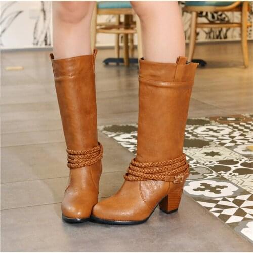 YMECHIC Western Cowboy Boots for Women Black Brown Red Autumn Winter Woman Shoes Retro Mid Calf High Heels Boot Ladies Shoes