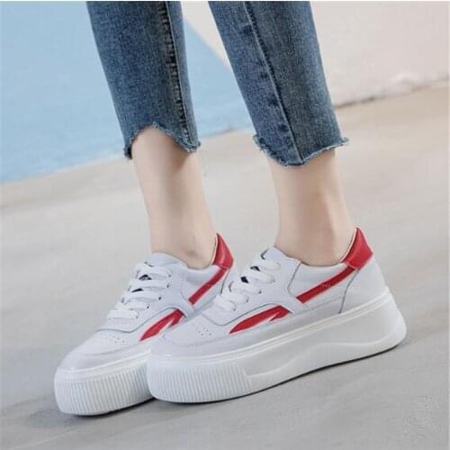 2020 New Spring Round Head Fashion Popular White Shoes Comfort Breathable Cowhide Platform Shoes Non-slip Women High Heel Shoes