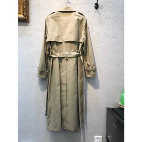 2021 Autumn Woman Long Trench Coat Double Breasted Long Sleeves Waist Belt Tied Fashion Coats
