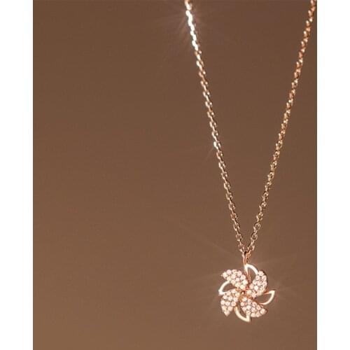 Real 925 Sterling Silver Rotatable Zircon Windmill Pendant Necklaces Hypoallergenic Jewelry for Women