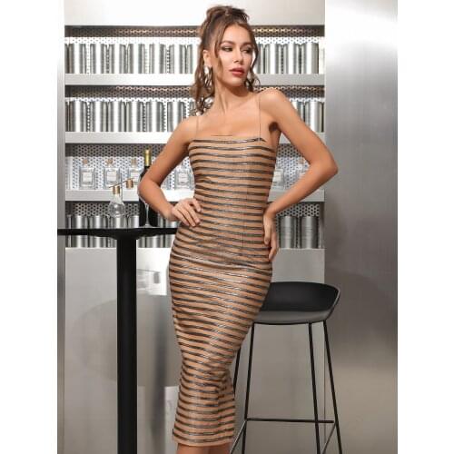 Sexy Sleeveless Striped Backless 2021 Elegant Celebrity Bodycon Women Party Dress Vestidos Summer Fashion Vintage Nightclub Robe