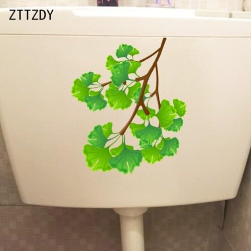 ZTTZDY 23.7×20CM Cartoon Ginkgo Branch Home Bathroom Toilet Stickers Plant Room Wall Decoration T6-0214