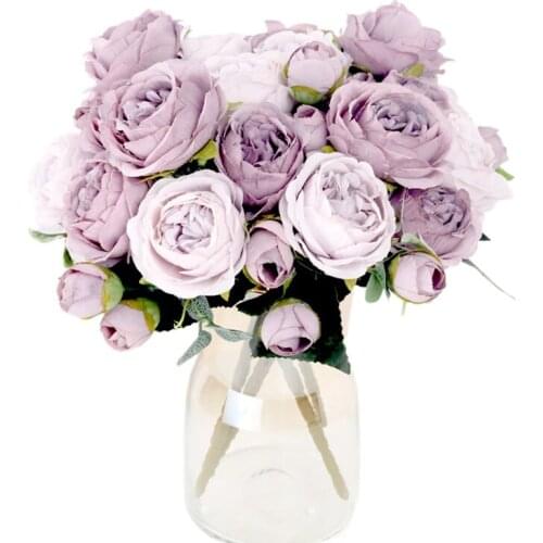 1 Bouquet 9 heads Artificial Flowers Peony Tea Rose Autumn Silk Fake Flowers for DIY Living Room Home Garden Wedding Decoration