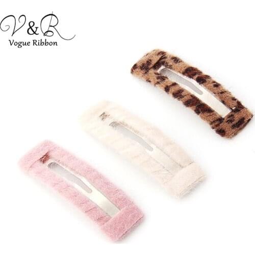 2019 New Trendy Korean Autumn/Winter Lovely Pink/Pantherien/Ivory Wrapped Hair Clip Rectangle BB Hair Clip Hair Accessories Girl