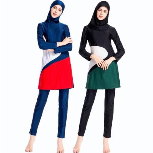 2019 Swim Wear Women New Islamic Swimsuit Stitching Burkini Femme Conservative Zwembroek Heren Bademode Frauen Hijab Large Size