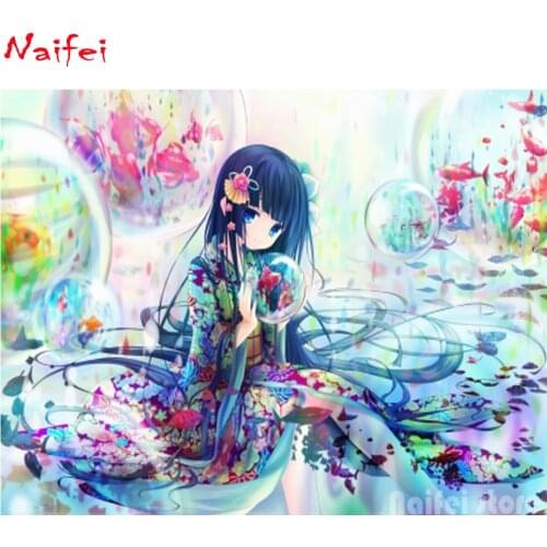 5d diamond painting Gold Fish & Anime girl diy Diamond Embroidery cartoon girl accessories Mosaic kit Full drills picture