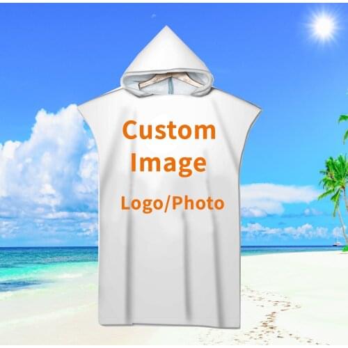 Customized Photo Logo Cape Hooded Bath Towel Robe Poncho Swimming Beach Towel Surf Man Lady Fast Quick Dry Bathrobe Beachwear