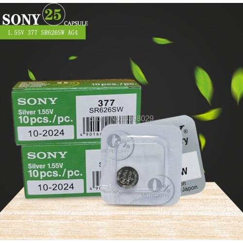 25pcs NEW For SONY Original 1.55V 377 376 SR626SW 626 SR626 V377 AG4 Watch Battery Button Coin Cell Single grain packing