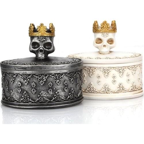 Jewelry Skull Storage Box Resin Crown Skull Jewelry Organizer Box Covered Dustproof Necklace Earrings Container Box Home Decor