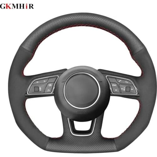 Black Genuine Leather Suede Car Steering Wheel Cover For Audi A3 (8V) A4 (B9) Avant A5 (F5) A1 (8X) Sportback Q2 2016-2019