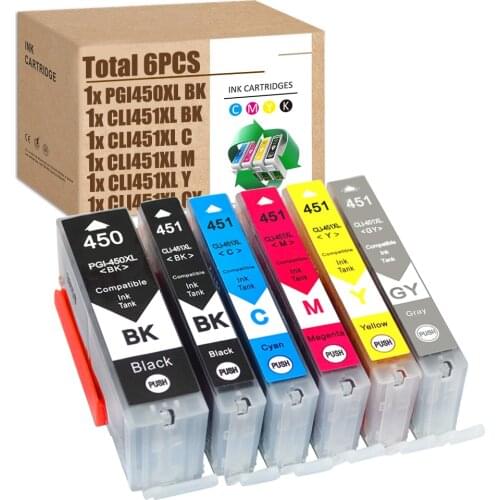 For Canon PGI450 XL CLI451 XLwith Grey Ink Cartridges PGI-450XL CLI-451XL Ink for Canon PIXMA MG6340 / MG7140 / MG7540 / iP8740