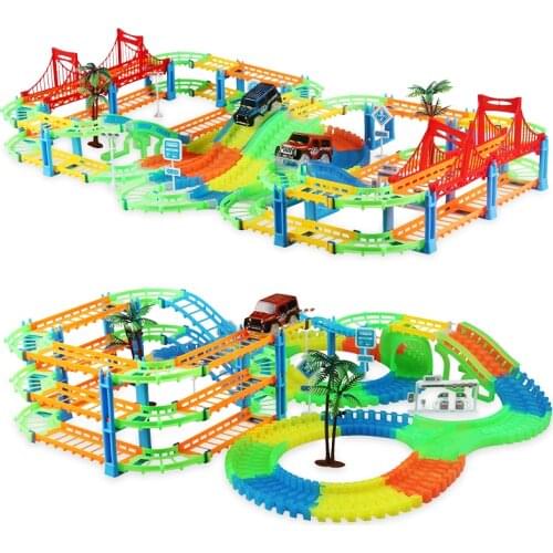 Amazing Creative Flexible Railway Track Car Toys Magical Cars Racing Tracks Set DIY Electronic Flashing Light Toy for Children