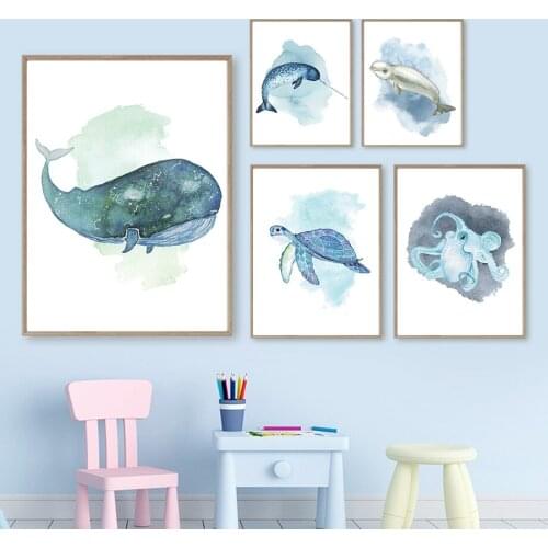 Cuckold Whale Dolphin Narwhal Shark Marine Life Wall Art Canvas Painting Nordic Posters And Prints Wall Pictures Kids Room Decor