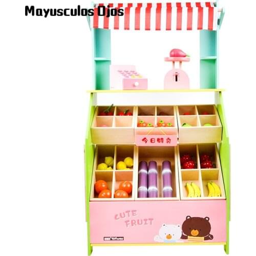 Young Childrens Wooden Play House Toy Kitchen Cooking Boy And Girl Simulation Sales Stall Fruit And Vegetable Stall