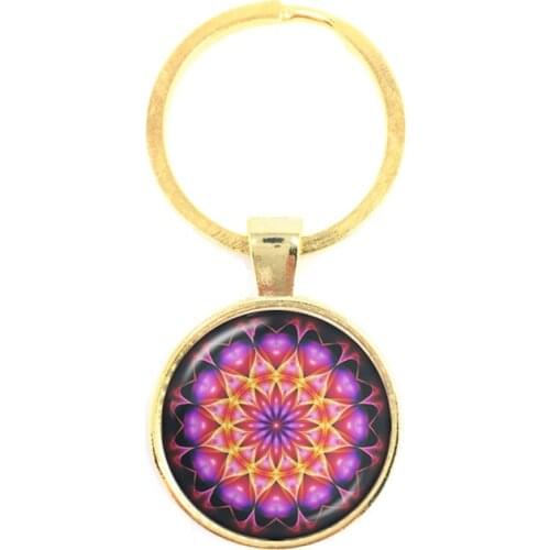 Enamel Mandala Lotus Keychain Henna Yoga Jewelry Keyring For Men Women Charm Art Picture OM Symbol Buddhism Zen Key Holder
