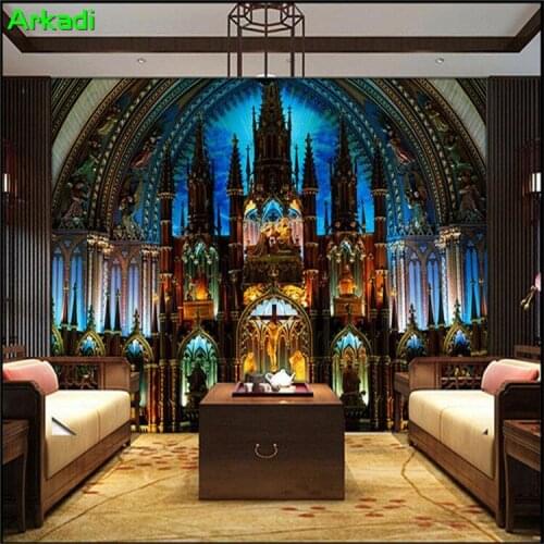 European modern ornate palace castle architecture 3D decorative background wall living room sofa TV background wall paper photo