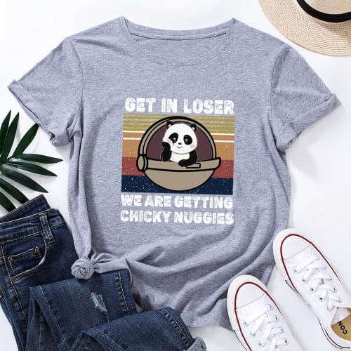 Womens Graphic Tees Cotton Short Sleeve Crew Neck Loose T Shirt Plus Size Tops Female Summer Casual Clothes Get In Loser Panda