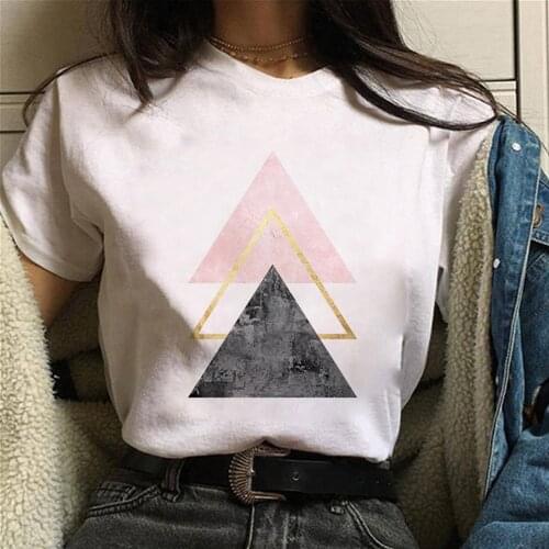 Dropshipping New Geometric figure printed t shirt Women 90s Short Sleeve Summer TShirt Harajuku Fashion landscape T-shirt 2021