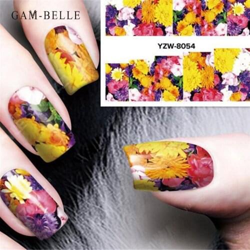 GAM-BELLE 1 Sheet Blooming Flower Nail Transfer Sticker Slider Nail Foil Wraps DIY Nail Art Decoration Full Cover Nail Decals