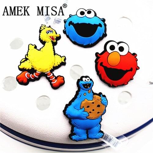 Hot sale 1pcs Shoe Decorations 3D Sesame Street Style Shoe Charm Elmo/Big Bird/Cookie Monster Shoe Accessories fit Kids Gifts