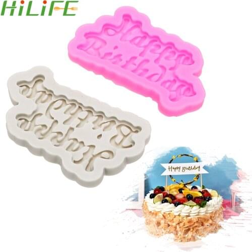 HILIFE 3D Happy Birthday Letters Shape Silicone Cake Mold Dining Bar Fondant Jelly Chocolate Mold Cake Decorating Tool Mould