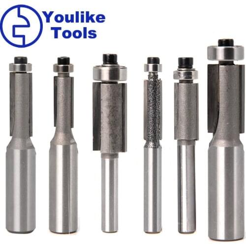 1/4 Shank 1/2" woodworking Tools Milling Cutter Trimming router bits Flush Trim Bearing for Wood Template Pattern Bit Carbide