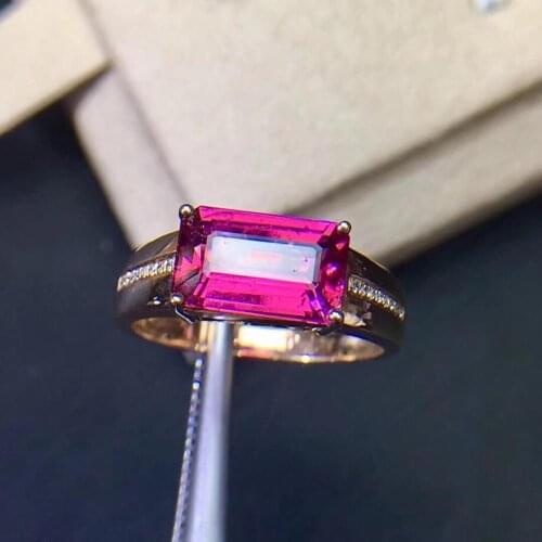 Rubillite Ring Fine Jewelry Pure 18 K Gold Natural Rubi Tourmaline Gemstone 3.3ct Diamonds Gift for Women Fine Rings