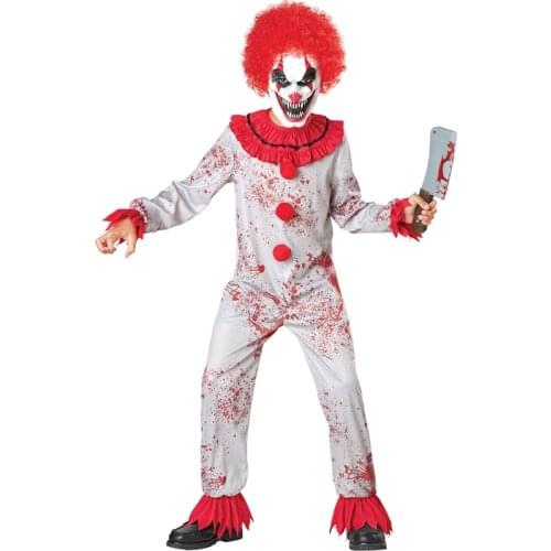 Scary Bloody Clown Skiller Costume Halloween It Joker Outfit Child Boys Girls Jumpsuit Mask Wigs Horror Catsuit For Teen Kids