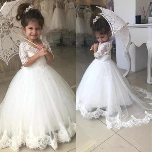 Princess Kids Flower Girl Dresses for Weddings Tulle Lace Half Sleeve Holy First Communion Gowns Party Pageant Dress For Girls
