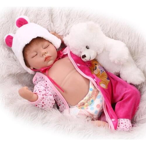 NPK dolls Silicone Reborn Baby real dolls Sleeping Babies with Vinyl Belly bear 55cm Toys For Girls Brinquedos Bonecas Reborn