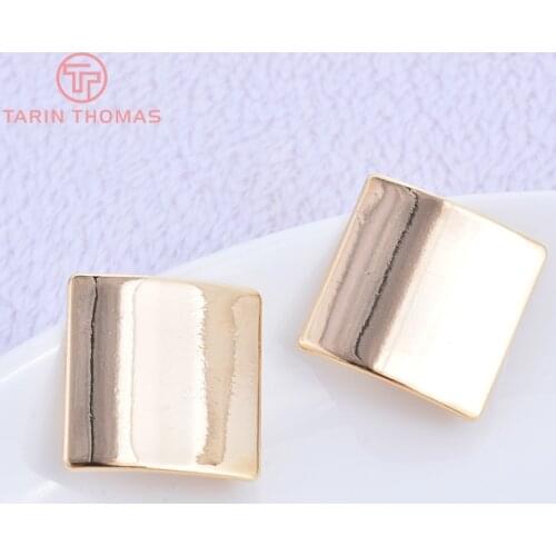 10PCS Square 18x18MM 24k Gold Color Brass Square Stud Earrings Pins High Quality Diy Jewelry Findings Accessories