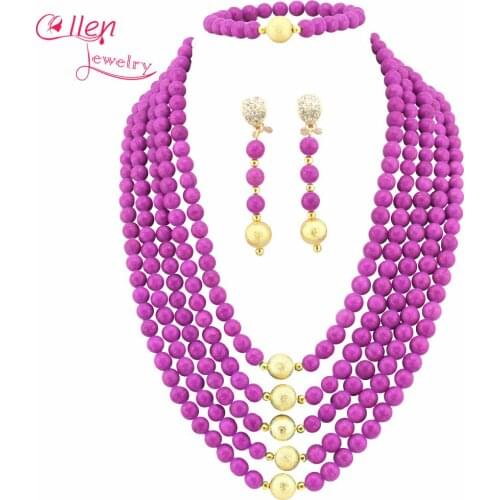 Lavender African Jewelry Set Nigerian African Wedding Beads Jewelry Set Beads Necklace Set W6744