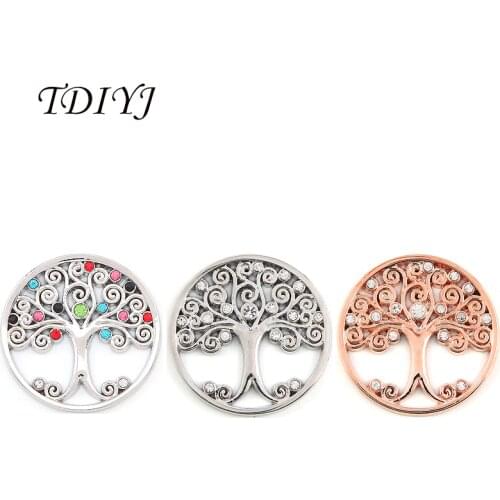 TDIYJ 6Pcs Deluxe Top Sale 25mm Size Life Tree Coin Disc with Crystals for My Coin Frame Pendants as Women Jewelry