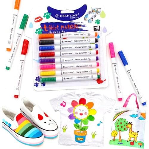 8 Pcs/Set Clothes Textile Marker Fabric Paint Pen DIY Crafts T-shirt Pigment Painting Pen School Home Stationery Graffiti MUM999