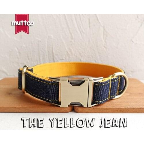 MUTTCO retailing self-design dog collar THE YELLOW JEAN handmade collar mazarine and yellow 5 sizes dog collar UDC037T