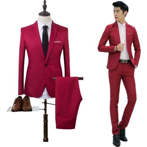 Mens Suits Groom Tuxedos Spring Autumn Youth Student Leisure Two Pieces Suit Slim Fit Best Man Suits (Jacket+Pant) Wholesale