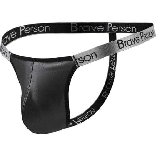 BRAVE PERSON Mens Thong Sexy Imitation Leather Underwear Briefs Bikini G-string Thong Tanga Gay Underwear Thongs for Man T-back