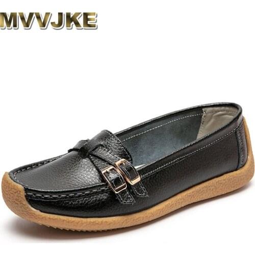 MVVJKE Loafers Womens Shoes Casual Leather Flats Woman Shoe Buckle Slip On Stitching Solid Comfort Ladies Shoes Breathable Hollo