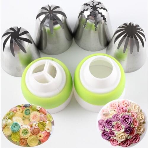 6Pcs Icing Piping Tips Sets Pastry Nozzles Coupler Stainless Steel Rose Cream Cupcake Decorating Kitchen Baking Pastry Tools