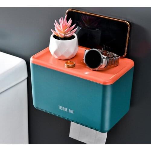 4 Colors Tissue Box Punch-Free Wall Mount Waterproof ABS Self Adhesive Easy to Use Tissue Holder for Bathroom