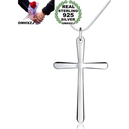 OMHXZJ Wholesale European Fashion Woman Girl Party Wedding Gift White Cross 925 Sterling Silver Pendant Necklace NA31