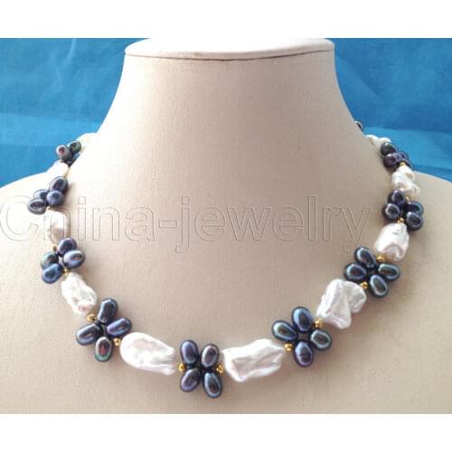 P5987-18" 21mm white + black Reborn Keshi baroque freshwater pearl necklace - GP