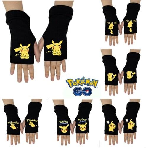 Anime Pokemon Pikachu Gloves Boy Girl Adult Halloween Cosplay Cute Cartoon Fingerless Knit Winter Mittens Fashion Souvenir Gifts