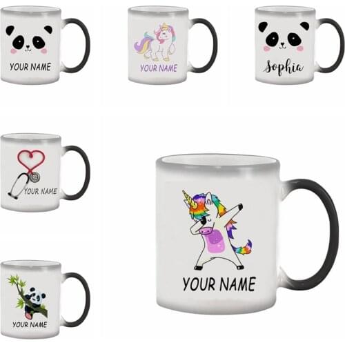 Personalised Gift Mug Custom Printed Funny Unicorn Panda Tea Coffee Mugs Cup Gift Name Text 11oz Color Changing Mug