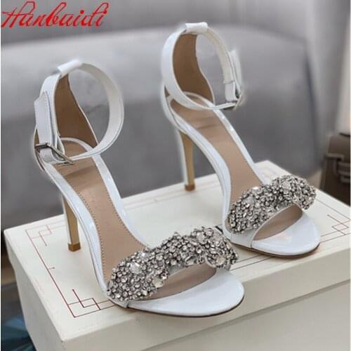 Sexy Stiletto High Heels Mules Women Slippers Crytsal Gladiator Summer Sandals Luxury Design Women Party Dress Shoes Women 2021