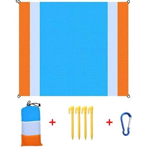Portable Beach Blanket with 4 Stakes and Carabiner Sandproof Sandfree Camping Hiking Mat Lightweight Waterproof Outdoor Travel
