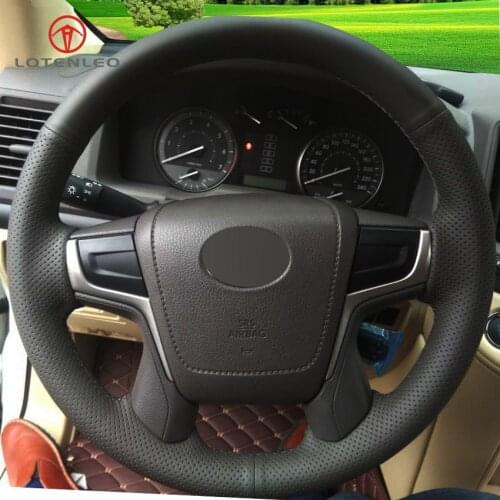 LQTENLEO Black Genuine Leather Hand-stitched Car Steering Wheel Cover for Toyota Land Cruiser 2016-2019 Land Cruiser Prado 2018