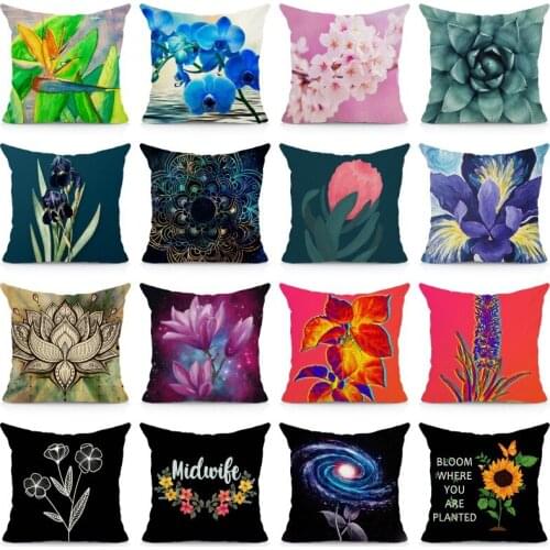 Flower Painting Pattern Pillow Covers Linen Throw Pillow Case Home Sofa Square Decorative Cushion Cover 45X45cm BZT008