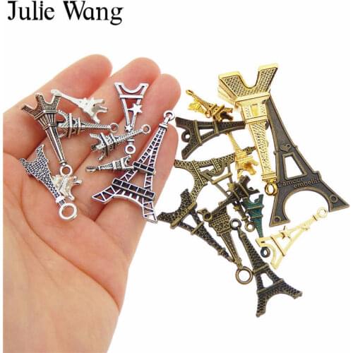 Julie Wang 10PCS Randomly Mix Eiffel Tower Alloy Charms Antique Colors Pendant Earrings Findings Jewelry Making Accessory