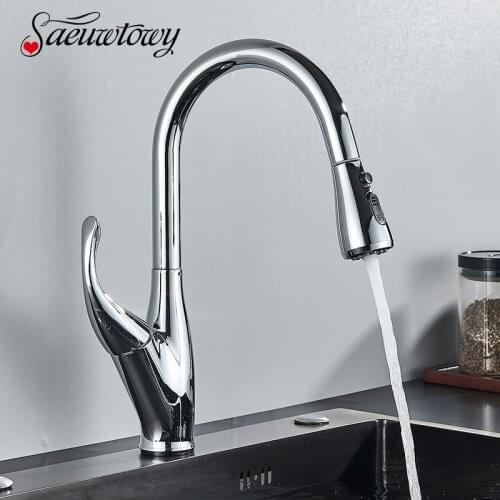Deck Mounted Kitchen Faucet 360° Rotatble Basin Faucet Tap Hot And Cold Water Mixer 2 Modes Shower And Column With Pause Button